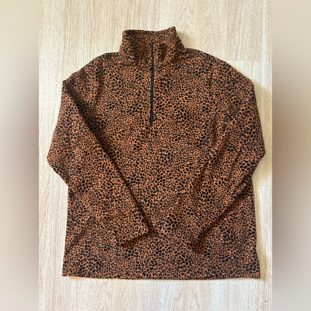 Lands’ End Leopard Print Fleece Half-Zip Pullover (Size M 10–12)